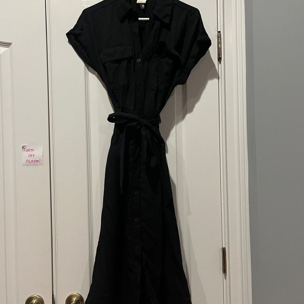 a new day Black Midi Shirt Dress with Waist Tie